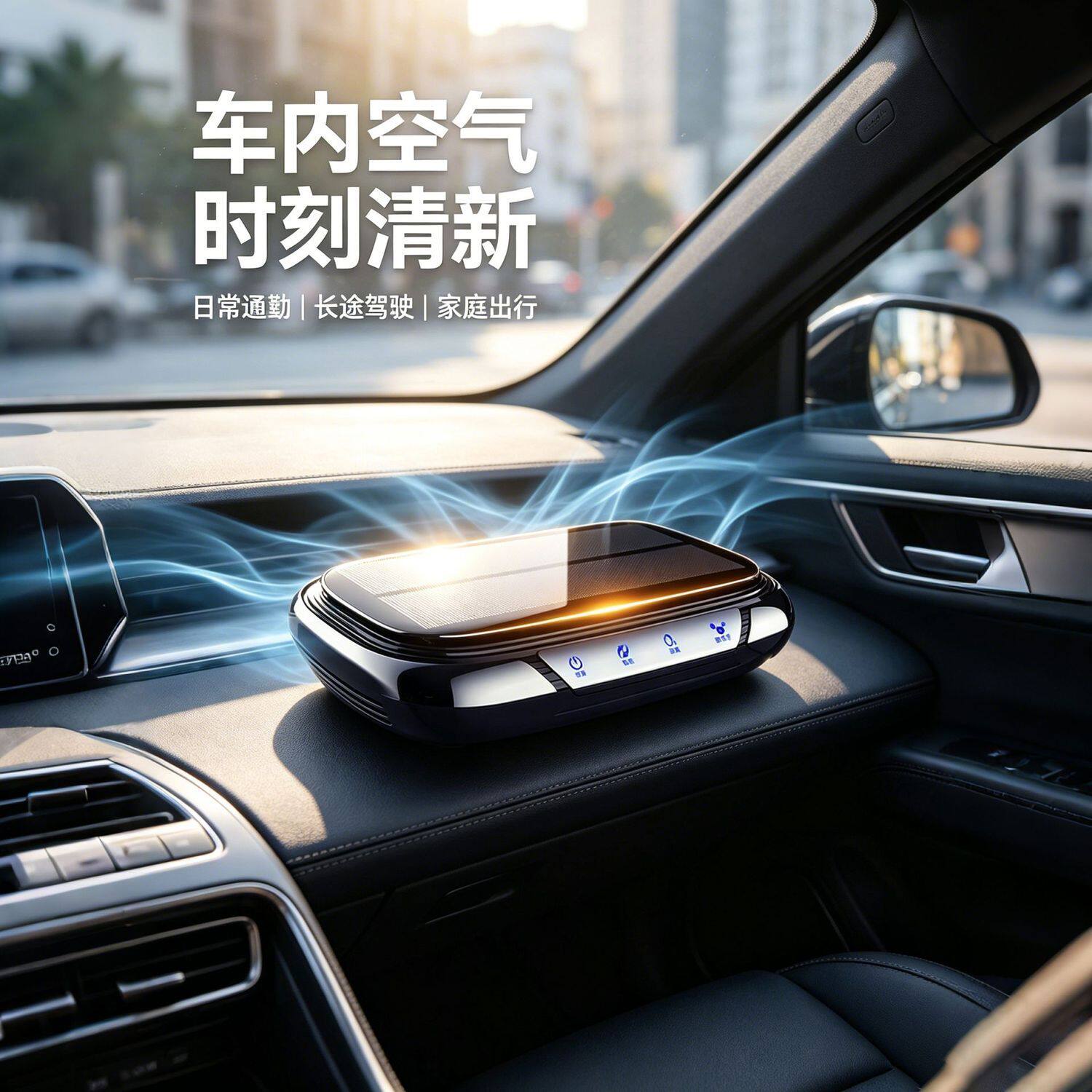 车载空气净化器太阳能双风机智能启停负离子除甲醛除异味带香薰棒
