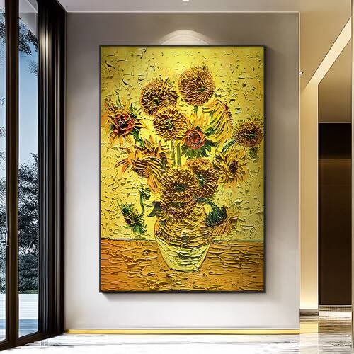 梵高向日葵手绘油画大芬村客厅餐厅背景墙装饰画现代欧式玄关挂画