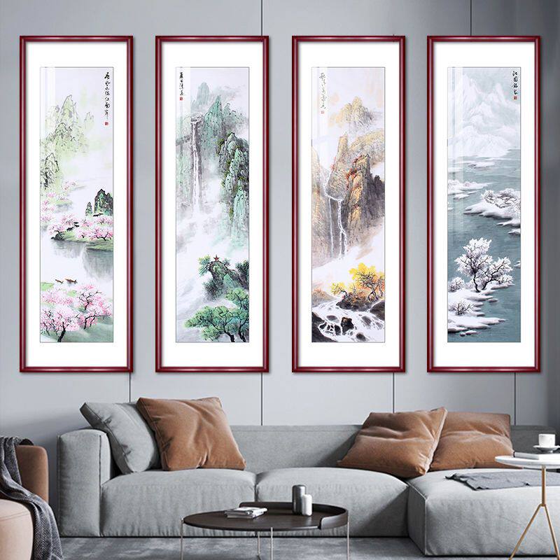 春夏秋冬挂画中国风中式四联四条屏四扇屏画客厅沙发背景墙装饰画
