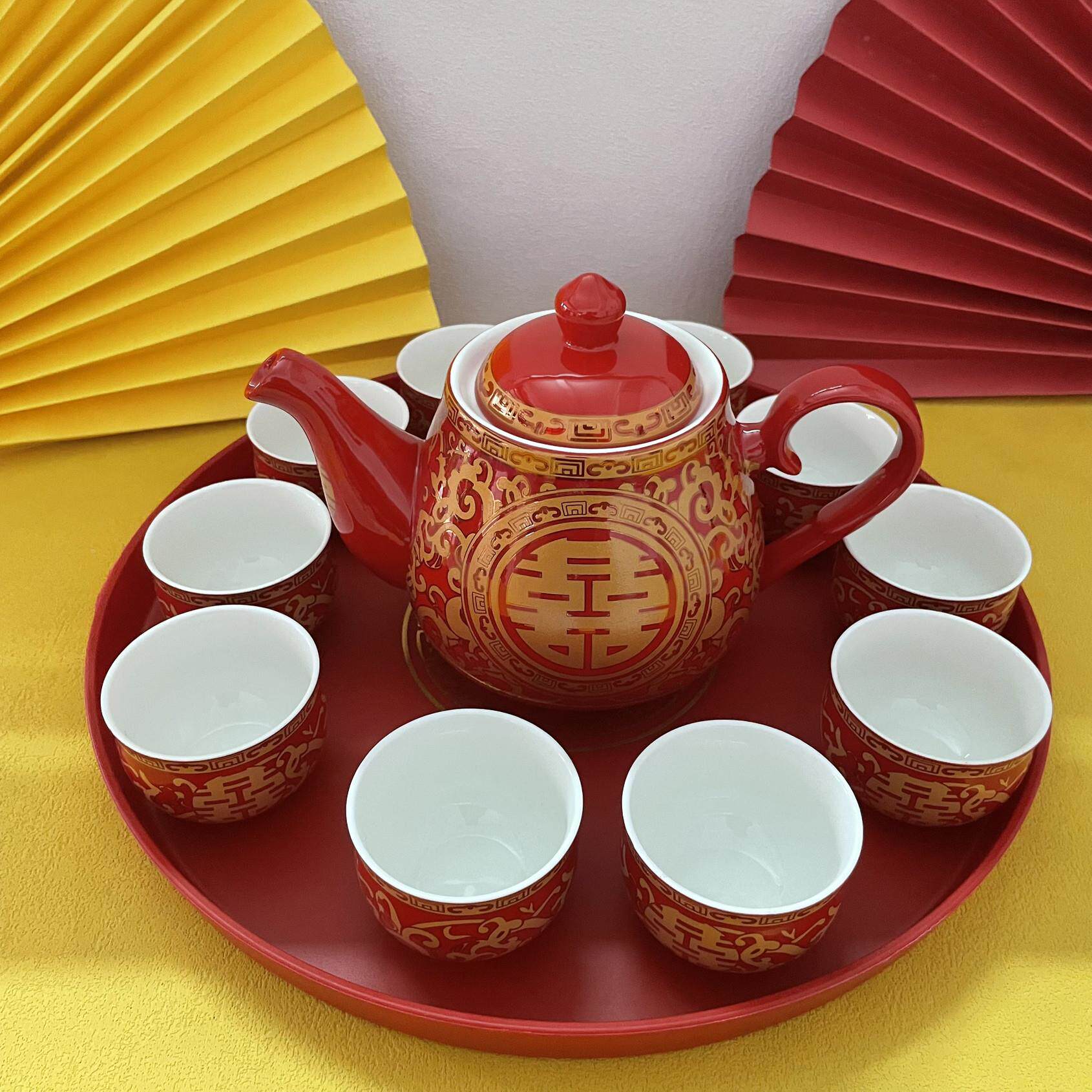 茶具套家用婚敬杯茶壶杯子套组陶瓷组红礼茶盒202新款陪/嫁送结礼