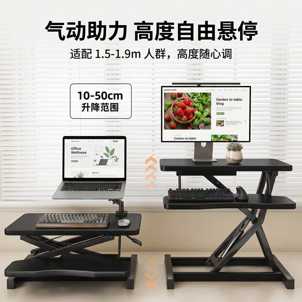 电记脑桌公站立式办桌可升工作台台式增高笔本2026\/5\桌面折叠支