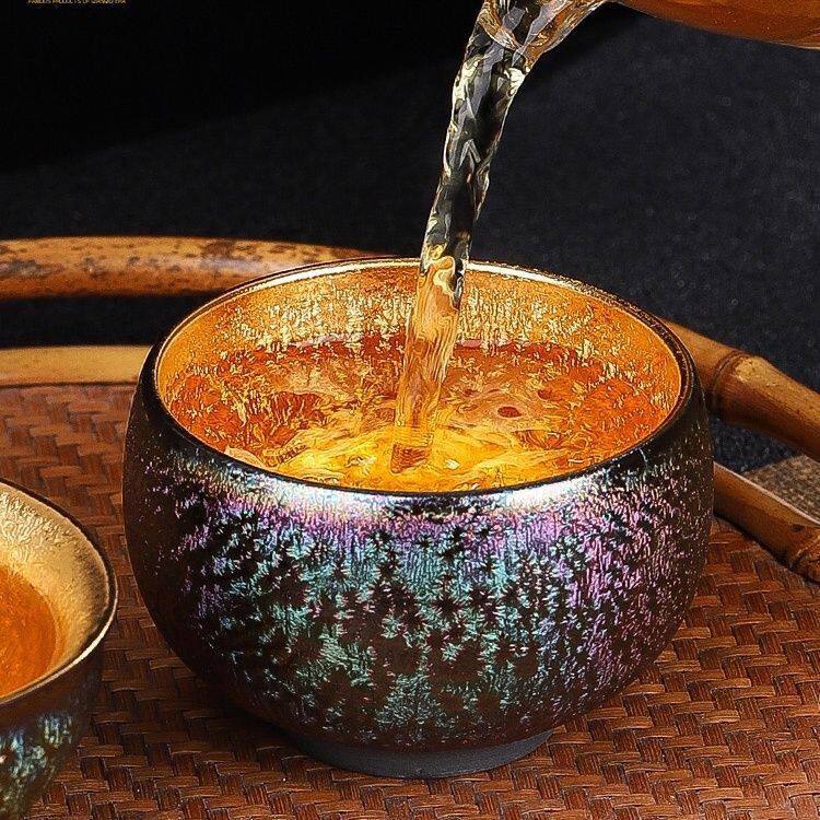 黄金盏鎏金鎏银复古茶杯陶瓷家用主人杯 茶具高档主人杯
