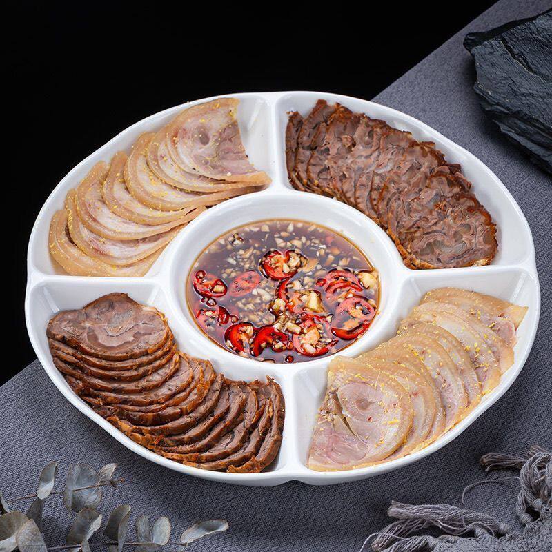白色分格塑料圆形拼盘五格盘子卤水菜盘拼盘果盘点心加厚水果