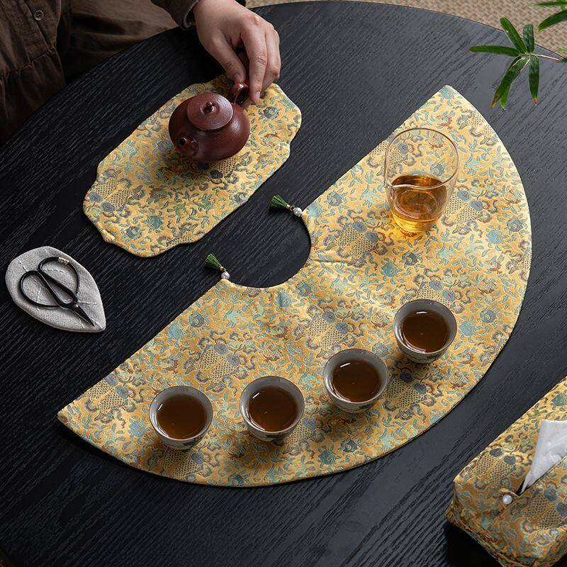 中式织锦缎防水茶席禅意桌旗茶垫布艺干泡茶台茶几布茶道零配