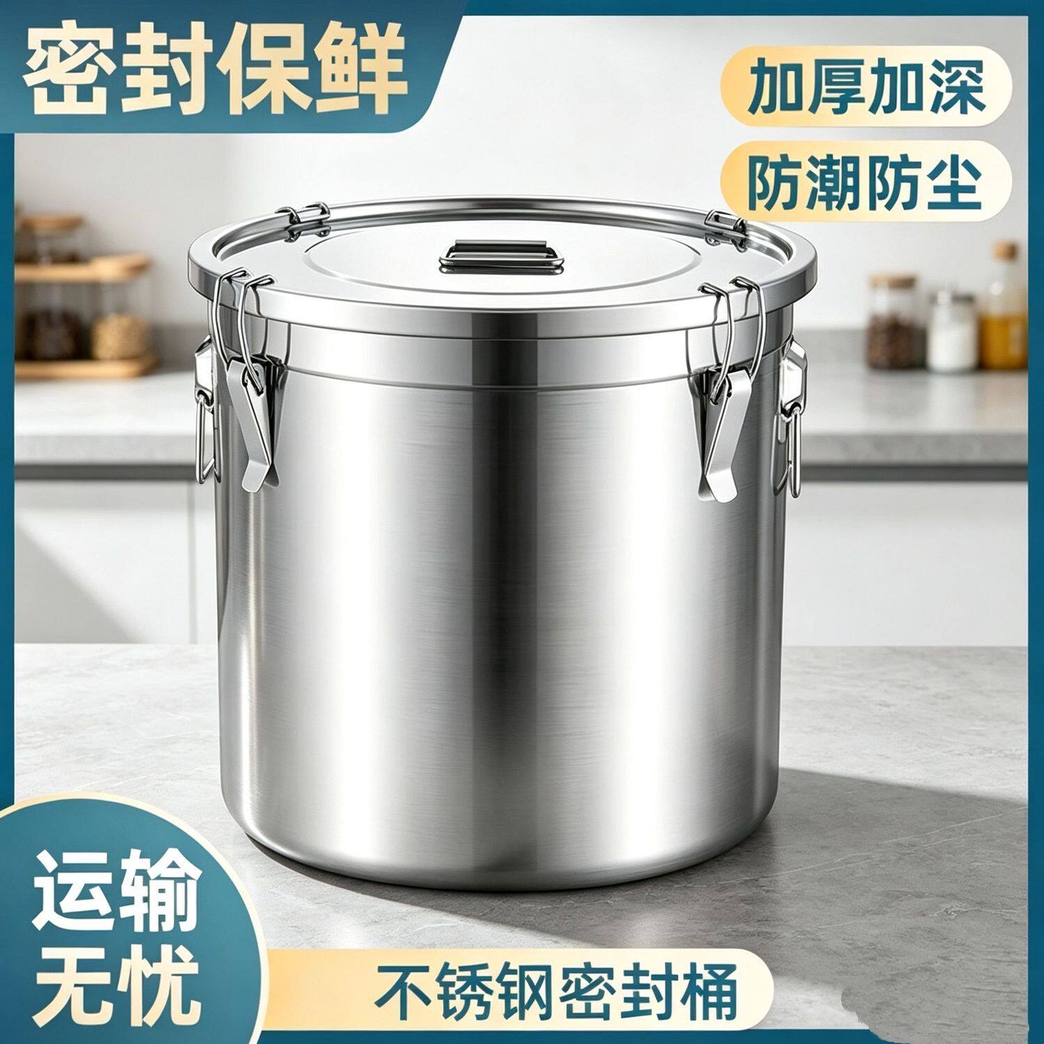特厚不锈钢防潮防虫密封桶食用油桶商家用密封罐米缸汤桶汤锅