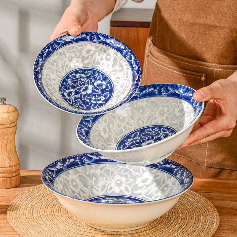 陶瓷碗家用吃饭新款米饭碗面碗蒸菜碗中式青花瓷碗敞口碗釉下彩碗
