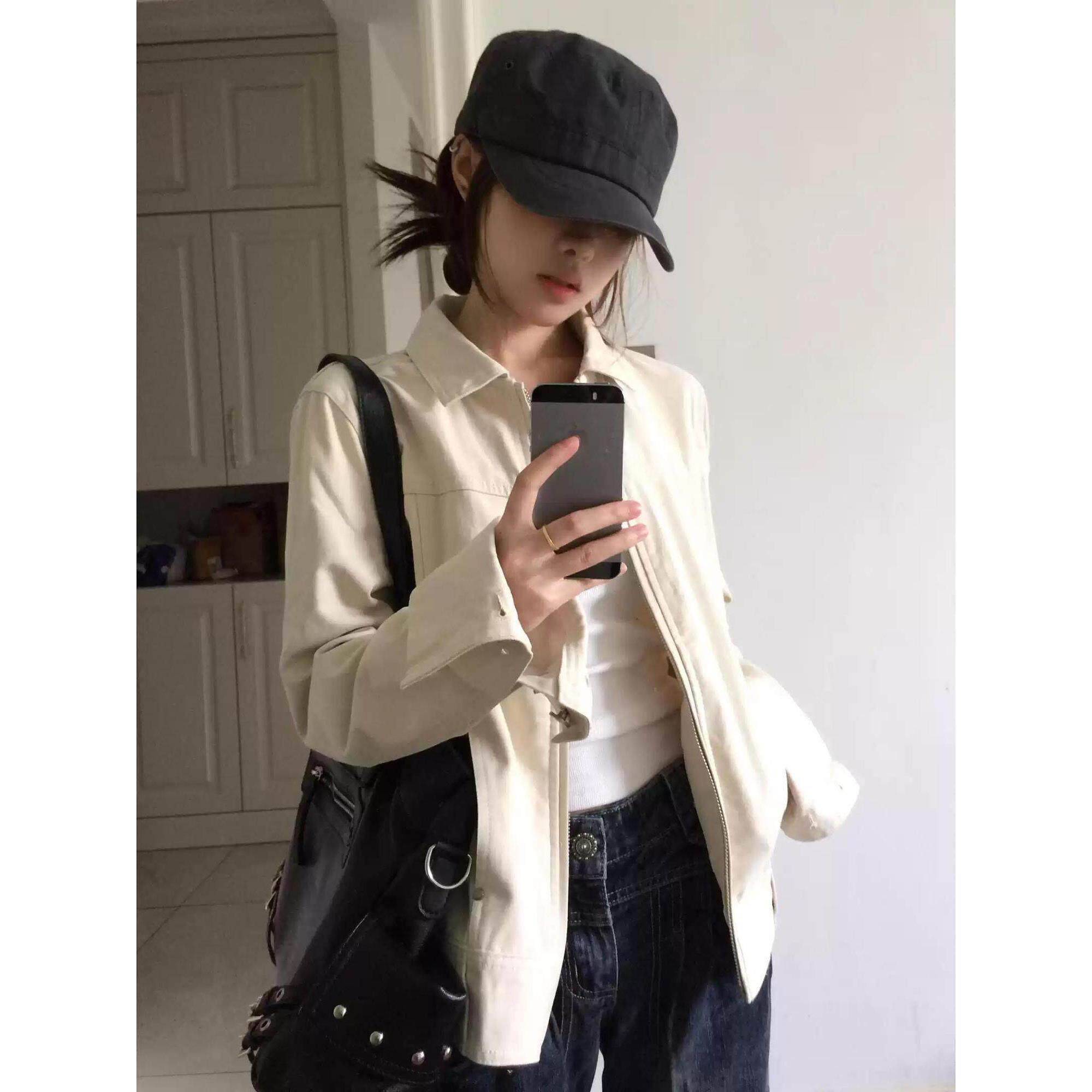 美式复古翻领外套女2026秋季新款设计感百搭显瘦正肩修身夹克上衣
