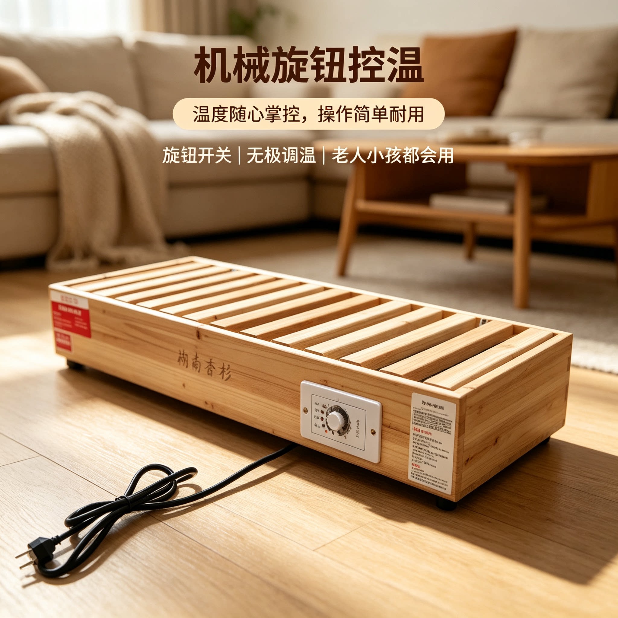 金隆天然杉木电暖脚器家用取暖器环保无油漆超薄收纳电火箱电火桶