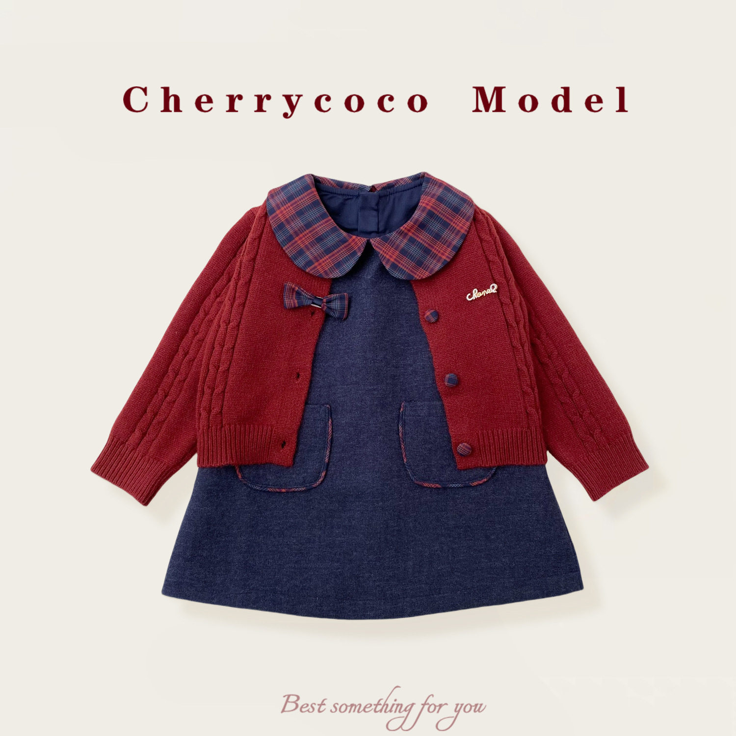 CHERRYCOCO女童套装秋季新款女宝宝洋气时髦毛衣公主娃娃裙二件套