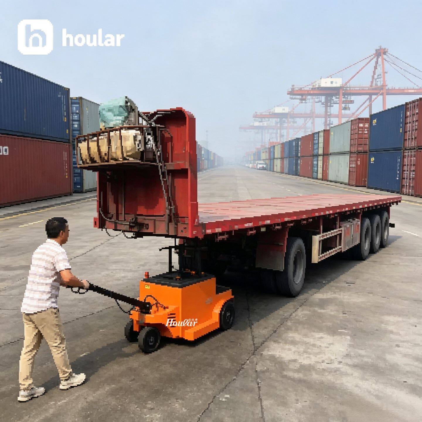 Hoular集装箱牵引车挂车电动牵引拖头搬运车小型顶升转运车