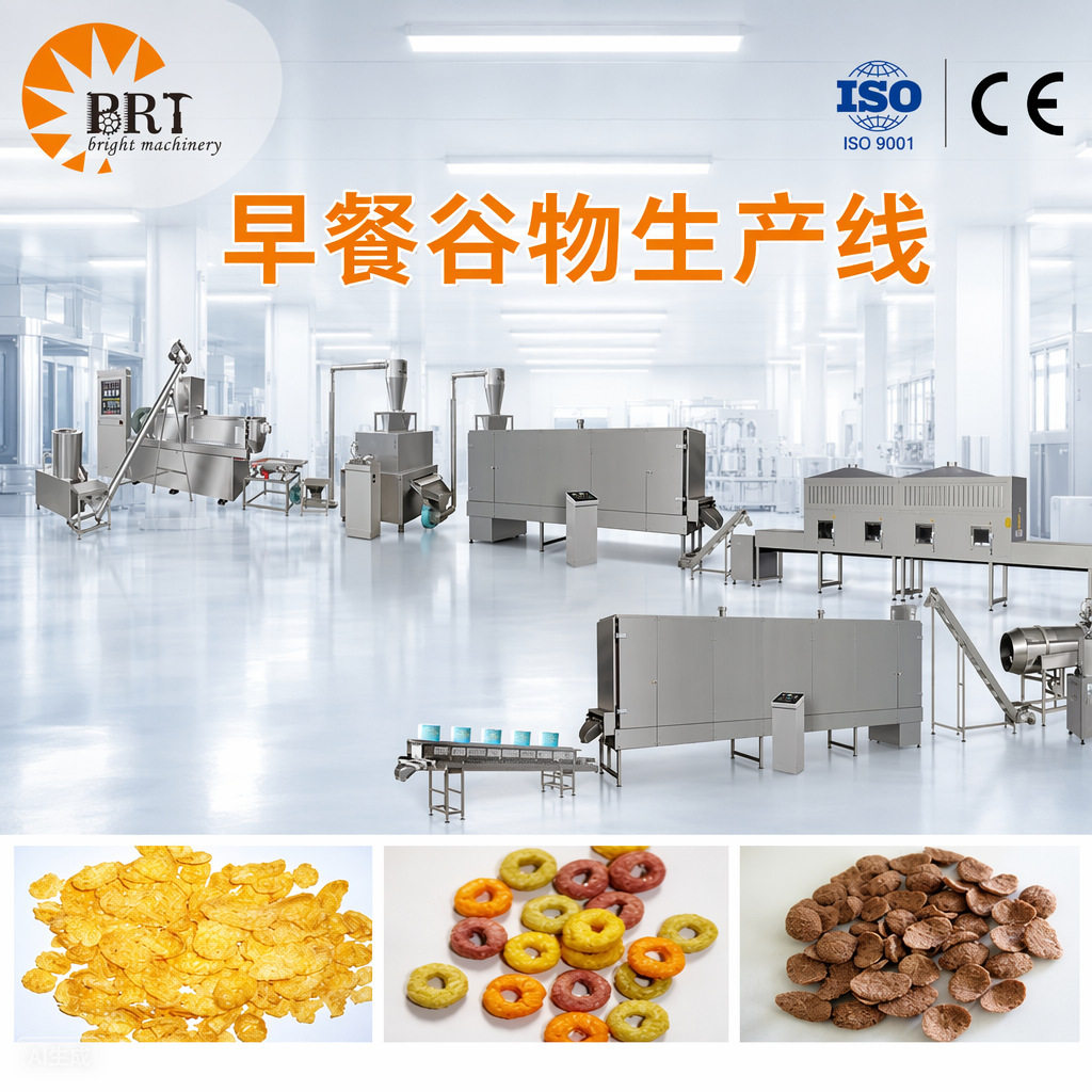 早餐谷物生产线膨化玉米片加工设备五谷杂粮麦片双螺杆膨化机