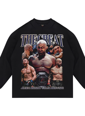 MUC UFC大帝长袖T恤美式高街重磅拳击复古vintage纯棉训练背心