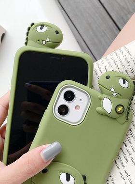 趴趴闪电恐龙适用iphone13promax薛之谦苹果6plus绿色硅胶X手机壳