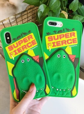 superfierce适用iPhone13promax保护绿色恐龙苹果6plus硅胶手机壳