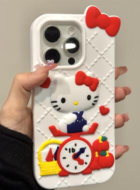 红色爱心苹果秤盘猫咪适用iphone16promax苹果15pr手机壳14新款13保护硅胶KT猫