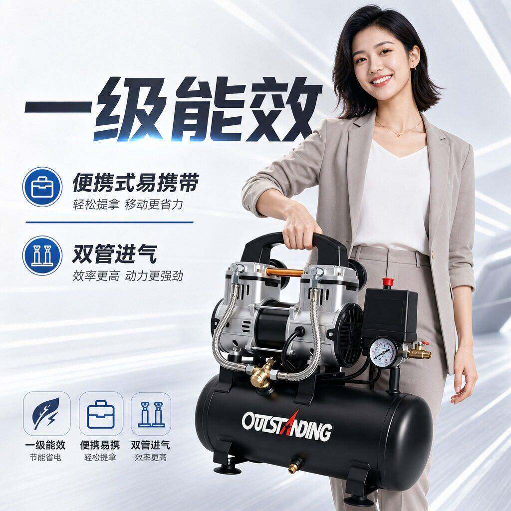 奥突斯空压机便携式双管进气220v家用小型高压打气泵空气压缩机