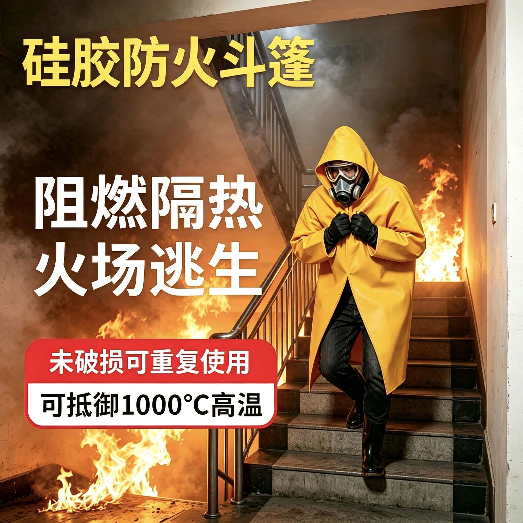 国标双层硅胶玻璃纤维防火斗篷披风成人款隔热火灾逃生儿童