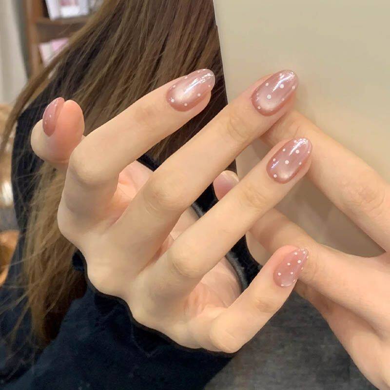 【极光波点】手工穿戴甲美甲短款2026新款高级感裸色纯欲显白甲片