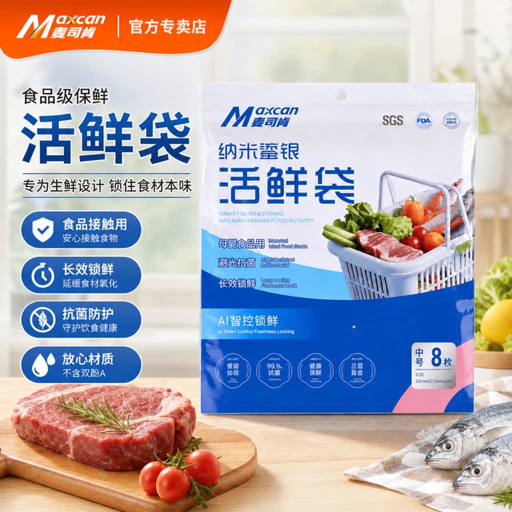 麦司肯冷冻活鲜袋食品级密封保鲜袋塑封锁鲜加厚铝箔袋冰箱收纳袋