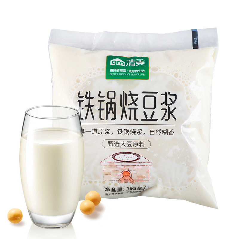 上海清美铁锅烧豆浆395ml自然糊香开袋即饮袋装免煮速食顺丰