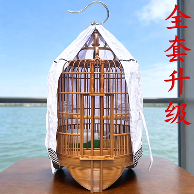 广笼广西广式画眉鸟笼南宁款八哥鹩哥鸟笼竹制大号老竹全套鸟笼子