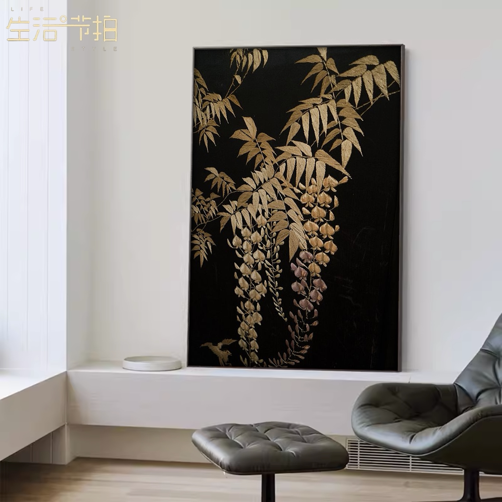 生活家原创金竹吉祥现代轻奢高级餐厅装饰画玄关卧室客厅挂画落地