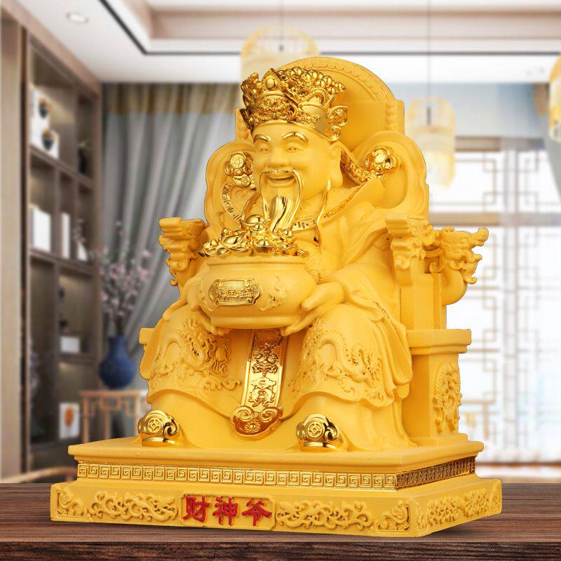 沙金财神爷摆件文财神家用神像玄关客厅酒柜店铺前台摆件开业礼品