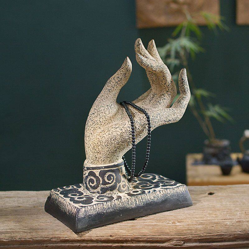新中式茶室禅意空间风格仿古家居装饰摆设手串佛珠展示佛手摆件台