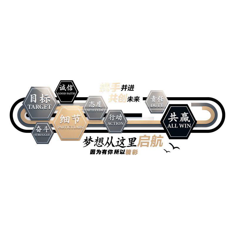 公司企业办公室墙面装饰品高级感氛围布置前台形象设计效果图贴纸