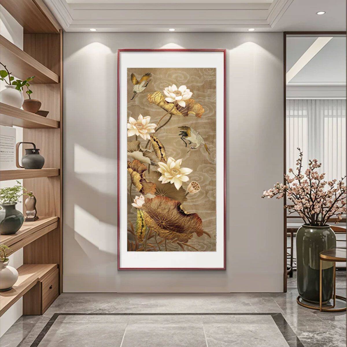 入户玄关装饰画浮雕描金轻奢中式竖版现代客厅挂画发财过道走廊