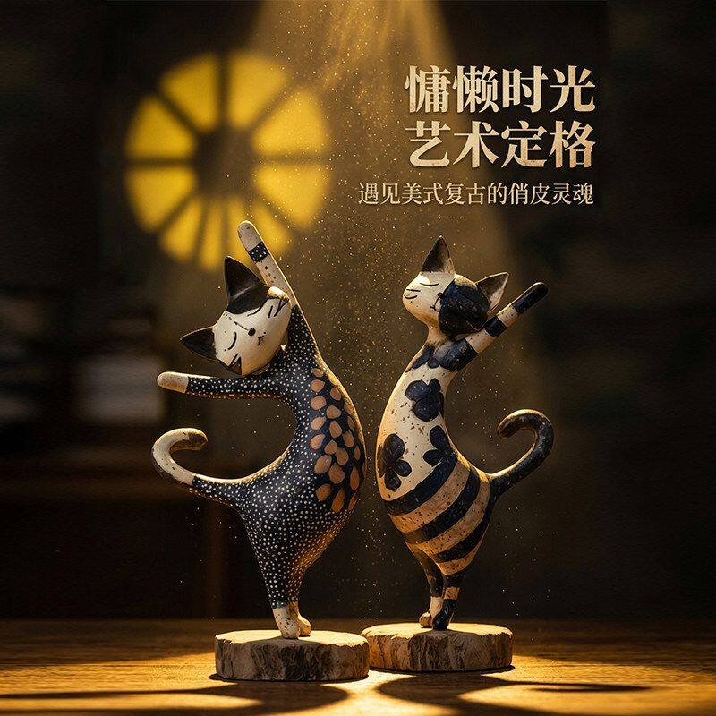 复古个性艺术感房间家居软装饰品小众玄关客厅电视餐边柜猫咪摆件