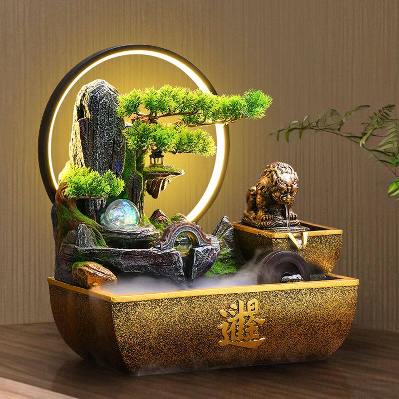 招财风水轮假山流水摆件水景客厅盆景山水循环水开业乔迁礼品摆件