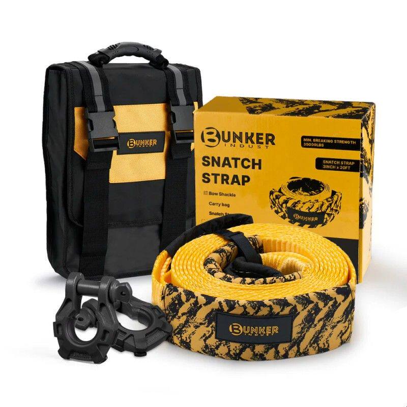 BUNKER INDUST黄色6M 35000磅户外脱困牵引绳拖车带拉车绳带卸扣
