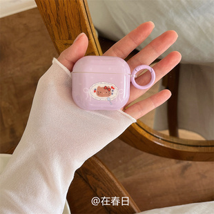 在春日ins韩系可爱紫色波点丝带kt耳机壳AirPodspro2代无线蓝牙保护壳3代新款4代少女心苹果2代