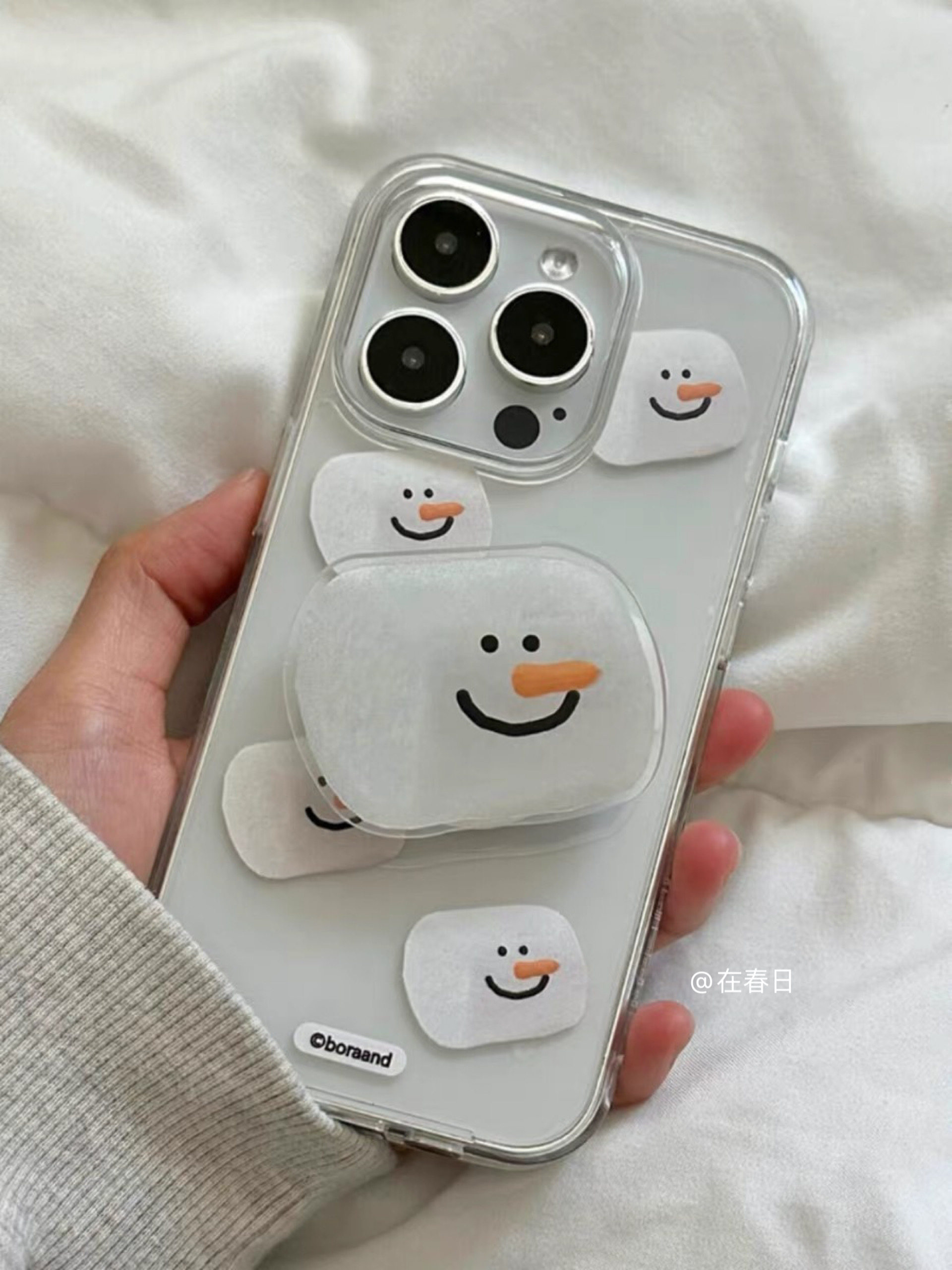 在春日ins韩国小雪人棉花糖支架手机壳17promax/14适用