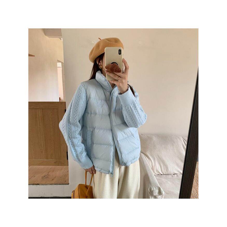 设计感小众针织袖立领棉