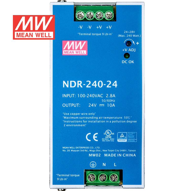 明纬24V电源240W NDR-240-24 导轨式 220V转24V直流稳压 台湾品牌