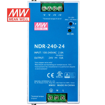 明纬24V电源240W NDR-240-24 导轨式 220V转24V直流稳压 台湾品牌