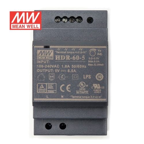 明纬5V电源32W HDR-60-5 导轨式 220V转5V直流稳压 台湾品牌