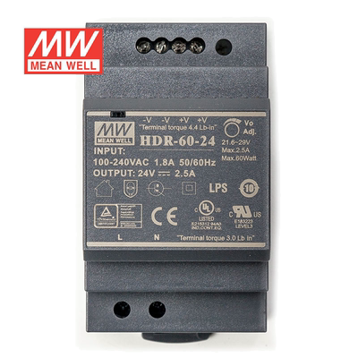 明纬24V电源60W HDR-60-24 导轨式 220V转24V直流稳压 台湾品牌