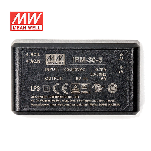 明纬24V电源30W IRM-30-24 1.3A AC-DC模块直流稳压插脚型台湾