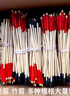竹箭投壶箭杆带箭羽支传统射击玩具橡胶软箭头带槽弓箭儿童靶纸心