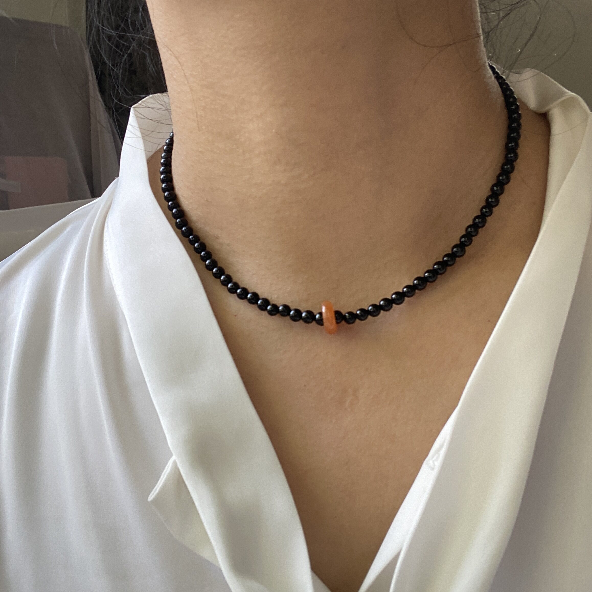 小众设计手工天然黑玛瑙项链红东项链