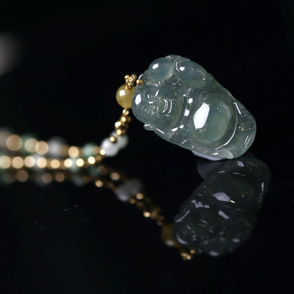 慕古珠宝18k金天然翡翠A货冰晴底佛公吊坠KF2ZC22B8