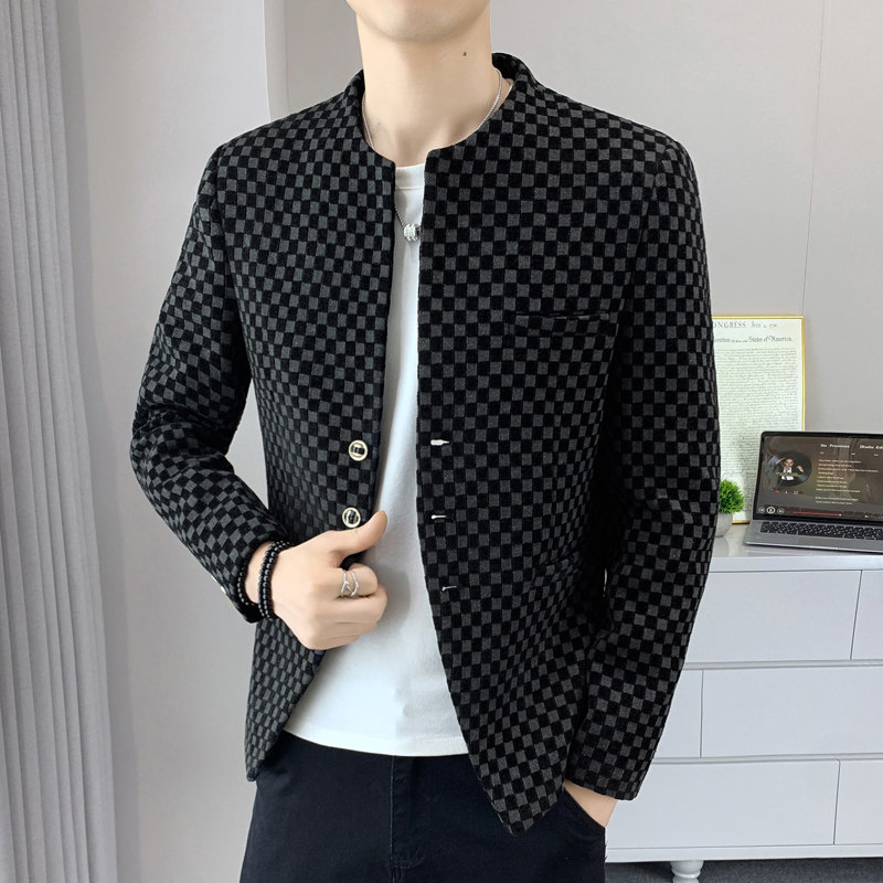 男士西装春秋季新款立领西服青年时尚潮流帅气修身单西小西装外套