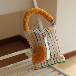 车载创意复古纸巾盒挂袋可爱抽纸套汽车用文艺纸巾袋高级感抽纸盒