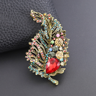 固定别针配饰高档胸花饰品 重工夸张满钻彩色树叶胸针复古女服装
