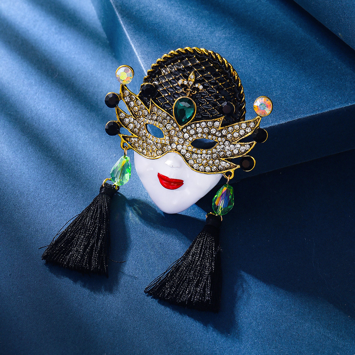 跨境新款复古女王面具胸针重工气质精美水晶流苏服装配饰胸花别针,饰品/流行首饰/时尚饰品新,胸针,淘宝优惠券,粉丝福利购,淘宝优惠卷