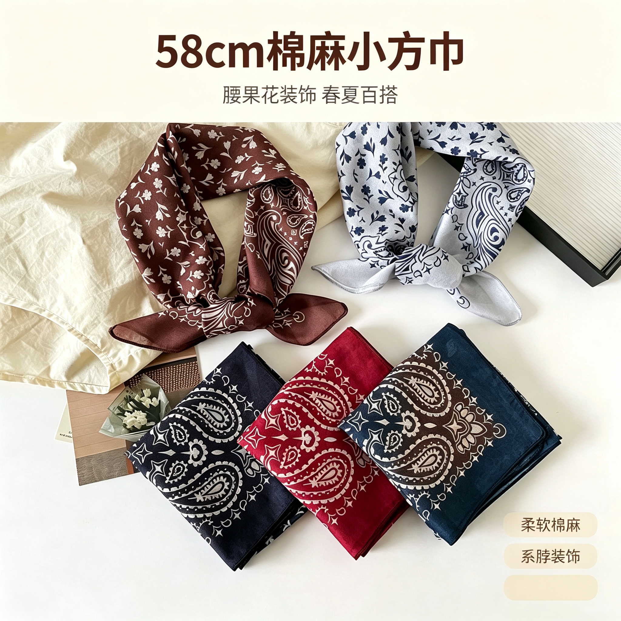 嘻哈百搭牛仔方巾头巾