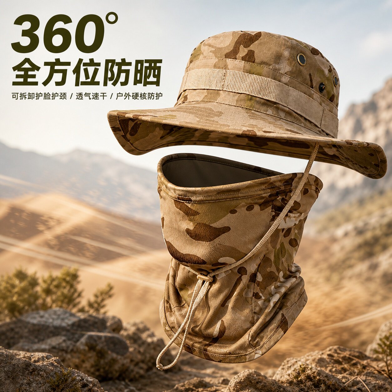 迷彩奔尼帽迷彩头套帽子套装户外登山钓鱼这样渔夫帽防晒防紫外线